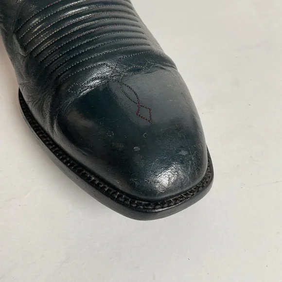 Vintage 1980s Lucchese San Antonio Navy Blue Cowboy Boots Men’s 9 B | Women’s 10 - Picture 10 of 16